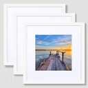 Hongkee 12x12 White Picture Frame set of 3, Made of Real Glass and Wooden Square Photo frame - Displays Picture 8x8 With Mat or 12 x 12 Without Mat, Desktop & Wall Collage Photo Frame