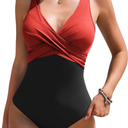 AI'MAGE Women's One Piece Swimsuit Slimming Tummy Control Bathing Suit Sexy V Neck Push Up Swimwear 2025 ,Size M