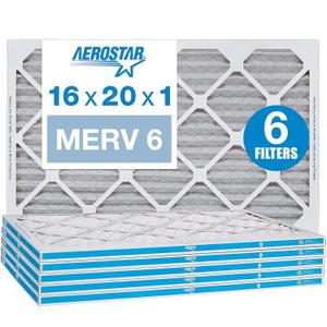 Aerostar 16x20x1 MERV 6 Pleated Air Filter, AC Furnace Air Filter, 6 Pack (Actual size 15 3/4"x 19 3/4" x 3/4")