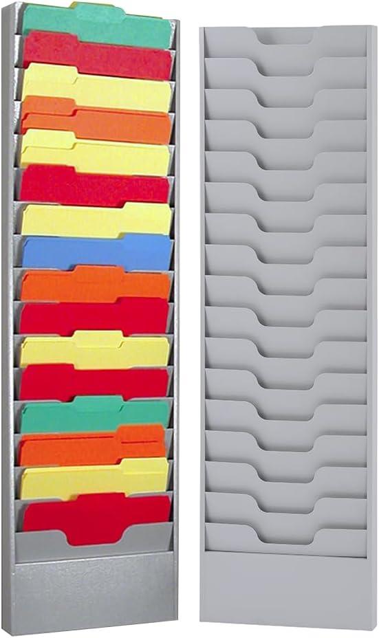 16-Slot Wall Mount File Organizer, Metal Document Rack, Durable & Versatile Hanging Wall Organizer for Office & Home - Graywhite
