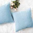Home Brilliant Decorative Pillow Cover Light Blue Soft Velvet Corduroy Striped Set of 2 Square Throw Pillow Covers for Couch, 18 x 18 inch, Teal