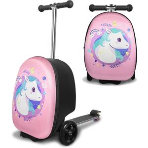 ALVOD 2-in-1 Scooter Suitcase, Foldable & Lightweight Scooter Luggage for Kids with LED Light Wheel, 11.8*13.2*20.7 inches