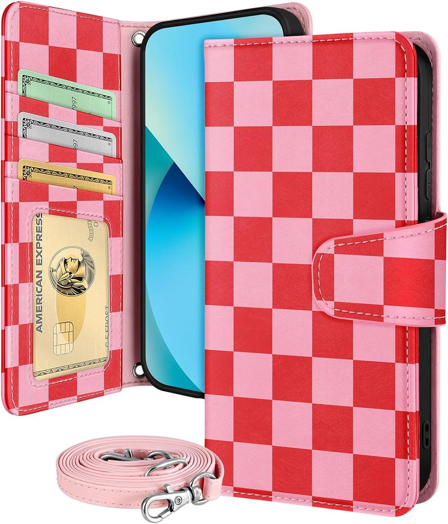 Buleens for Samsung Galaxy S23 Plus Wallet Case for Women - with Card Holder S23 Plus Flip Case Leather Crossbody Cute Aesthetic Galaxy S23+ Case with Strap Kickstand for Girls Girly, PK Plaid
