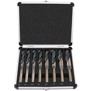 EFFICERE 8-Piece Premium 1/2 Reduced Shank Silver and Deming Large Drill Bit Set in Aluminum Carry Case, M2 High Speed Steel, 135-Degree Split Point | SAE Inch Size 9/16 - 1 by 1/16th Increment