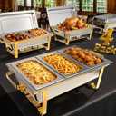 Amhier Chafing Dishes for Buffet, 4 Pack 9QT Chafing Dishes with 7 Multi-Size Food Pans, Stainless Steel Chafers and Buffet Warmers Sets for Partires and Weddings, Gold