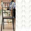 Wonderjune 64 Pcs Wedding Pearl Bow Chair Decor Satin Ribbon Bows with Pearl Beaded String Garland Aisle Chair Sashes Decorations for Ceremony Coquette Party Banquet Decor (Ivory)