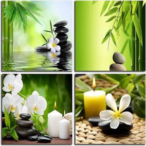 NAN Wind Modern 4 Panel Zen Giclee Canvas Print Spa Wall Art Spa Massage Treatment Pictures on Canvas Wall Art for Home Office Decorations Living Room Bedroom, Size: 12X12inchX4