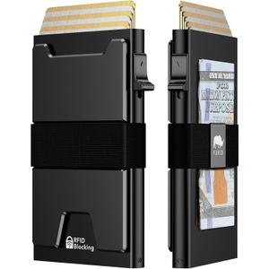 furid Smart Card Wallet for Men Slim: Minimalist Wallet For Men - RFID Blocking Pop Up Front Pocket Wallet, Metal Wallet 11 Card Holder (Obsidian)