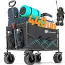 Collapsible Foldable Wagon Cart, 440lbs Heavy Duty Utility Wagon with All-Terrain Wheels, Folding Outdoor Cart with Brakes for Beach, Sports, Camping, Garden, Shopping  Black