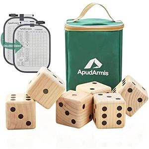 ApudArmis Giant Wooden Yard Dice, 3.5 In. Big Dice Lawn Game Set with Scoreboard & Carrying Bag - Large Pine Wooden 6 Dice Backyard Game for Kids Adults Family