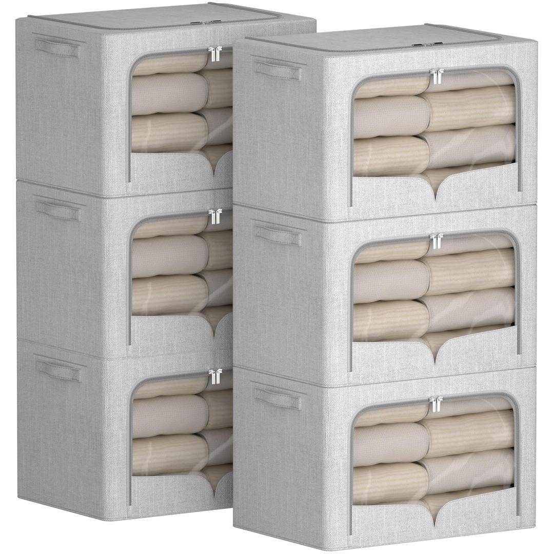 FHSQX 6 Pack Clothes Storage Bins,Light Grey,19.7x15.7x13 Inch