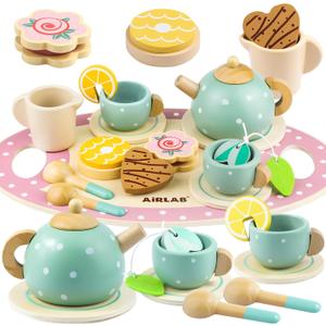Wooden Tea Set for Little Girls Play Food Pretend Play Kitchen Accessories for 3 4 5 Years Old Girls and Boys Toddler Princess Tea Time Party Food Toys