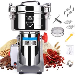 2000g Electric Grain Mill Grinder, 304 Stainless Steel Flour Mill, 3600W High Speed Spice Grinder, Electric Grain Mill for Dry Wheat, Oats, Corn, Pepper and Coffee Beans
