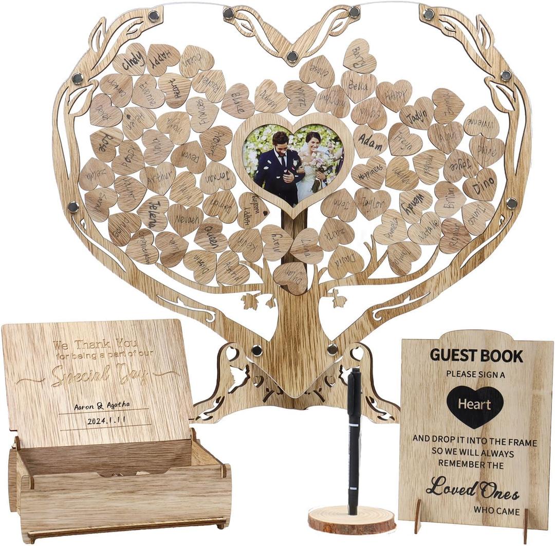 Heart Wedding Guest Book Alternative, Rustic Wooden Wedding Souvenirs with Heart Picture Frame, Heart Guest Book Drop Box, Personalized Decor Party Birthday