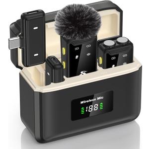PQRQP Wireless Microphone for iPhone, iPad, Android(Lightning/USB C), Dual Microphones 20 H Battery Life, Mini Microphone, Cordless Double Mics for Video Recording, YouTube, TikTok, 164FT