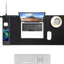 VOVIPO 3 in 1 Wireless Charging Mouse Pad, Gaming Mousepad with Wireless Charger Multiple Devices Compitable with Watch/iPhone/Airpods, Large Desk Mat 90 x 40cm,Desk Pad for MacBook, PC, Laptop-Black