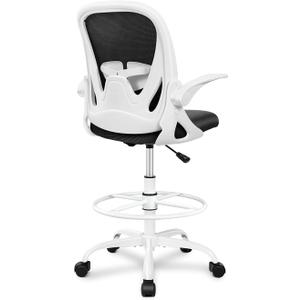 Primy Ergonomic Drafting Chair with Flip-up Armrests Tall Office Chair for Standing Desk Comfortable Desk Chair with Adjustable Footrest Ring and Lumbar Support in Gray Perfect for Home (White)
