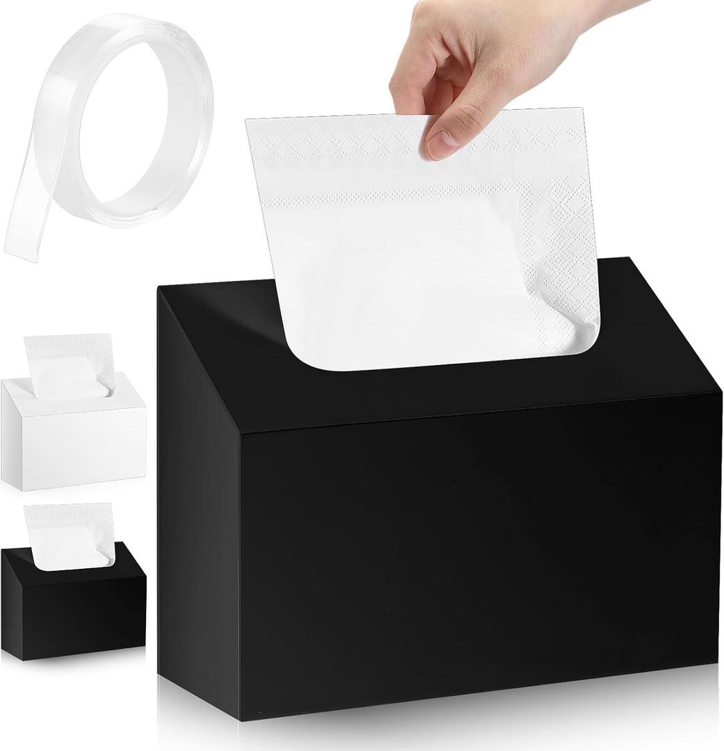 Marsui Hand Towel Box Cover Compatible with Kleenex Disposable Paper Hand Towel Holder Tissue Box with Transparent Double-Sided Tape Paper Towel Dispenser for Tabletop, Bathroom, Car(Black,Acrylic)