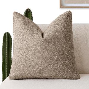 Foindtower Decorative Textured Boucle Throw Pillow Covers Accent Solid Pillow Cases Neutral Soft Cozy Couch Cushion Case for Chair Sofa Bedroom Living Room Home Decor 22x22 Inch,1PC,Light Khaki Tan