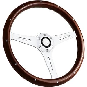 15" 6 Bolt Wood Grain Racing Rivet Steering Wheel Vintage Nostalgia Style Steering Wheel with Horn Buttons