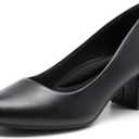DREAM PAIRS Women's Pumps Low Chunky Block Heel Dress Shoes Closed Round Toe Comfortable Heels,Size 8.5,Black-Pu,SDPU2462W