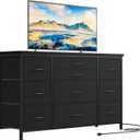 Jojoka Wide Dresser with 10 Large Drawers for 55'' Long TV Stand with Power Outlet Entertainment Center, Storage Fabric Drawer Unit for Bedroom, Closet, Entryway, Sturdy Metal Frame, Black