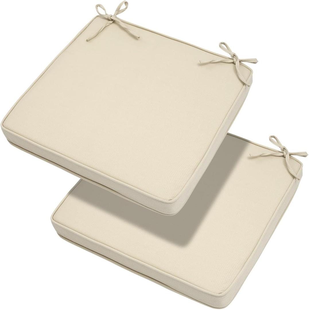 Magpie Fabrics Indoor Outdoor Waterproof Square Chair Cushion, 18" x 18" x 2.5", 2 Pack, Water Resistant Seat Cushions, for Patio Garden Office, Olefin Beige