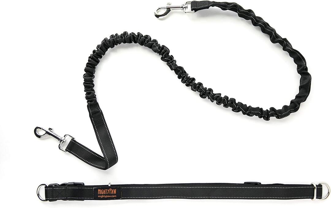 Mighty Paw Hands Free Dog Leash | Bungee Waist Leash for Dog Walking. Pet Running Hands Free Tether for Large, Medium & Small Breeds. Pet Waist Belt (36" - 48") Up to 150 lbs - Black (48" (Most Popular))