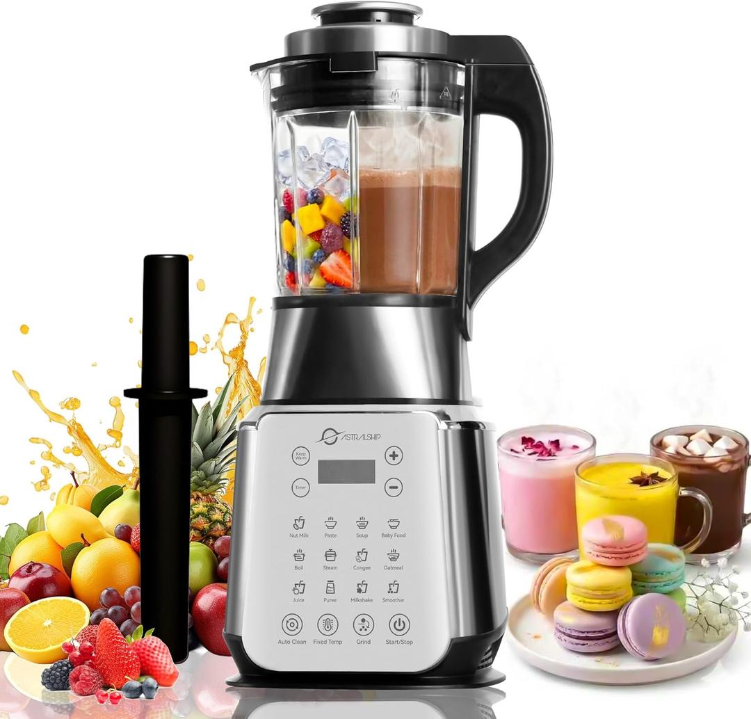 Glass Blenders for Kitchen Stainless Steel Professional Blender for Smoothies 1500W Motor, Food Processor Combo 9 Adjustable Speeds, 14 Preset Programs, BPA-Free Glass Jar Blender, Nut Milk, Soups