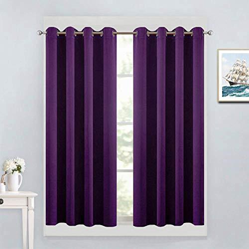 Yakamok Light Blocking Window Blackout Curtains Thermal Insulated Room Darkening Drapes for Bedroom,Solid Grommet Top Window Panels, 52x45 Inch, Purple, One Pair