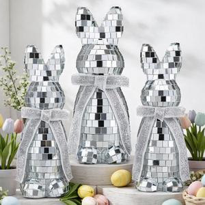 Skylety 3 Pcs Mosaic Glass Bunny Easter Decorations Easter Bunny Figurines Table Centerpieces Disco Rabbit Sculptures for Spring Home Collectibles Gift Party Supplies