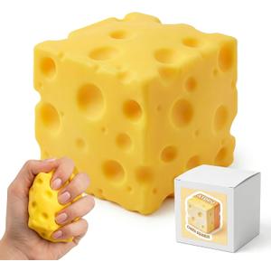 Cheese Squishy Squeeze Toy, Yellow Soft Sensory Cheese Stress Ball, Fidget Desk Gifts for Adults, Realistic Cheese Cube Novelty Toy for Relax and Focus (2.2in)