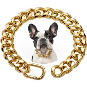 WOOFUU 19MM Heavy Duty Thick Cuban Link Dog Collar,Gold Dog Chain Collar for Small Dogs - 10 Inches Length Dog Necklace Collar