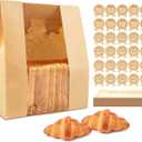 KEQ Bread Bags for Homemade Bread-Paper Bread Bag with Window-25 Pcs Sourdough Bread Bags with 30 Cute(10 Write-On) Sealing Stickers-Large Bakery Bags for Home Bakers & Bakery Owners