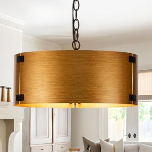16" Drum Chandelier for Dining Room, E26 Modern Farmhouse Chandelier, 3-Light Golden Bronze Finish Vintage Chandelier Light Fixtures for Kitchen Foyer Entryway Bedroom