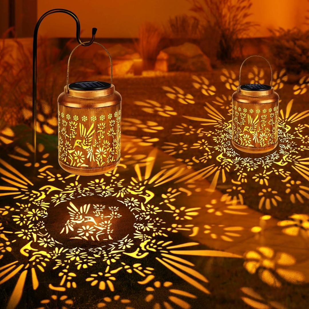 Brizled Hummingbird Solar Lanterns, 2 Pack Outdoor Lanterns Christmas Birthday Gift for Women Mom Grandma, Hummingbird Hanging Garden Lantern, Waterproof Solar Lights for Table Garden Patio Path Porch