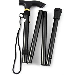 Comfkey Folding Lightweight Walking Stick - Adjustable Aluminum Metal Collapsible Travel Cane with Non-Slip Rubber Base (Black)