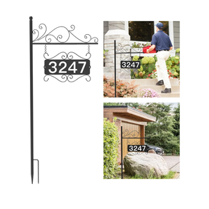 Metal Address Plaque for Outside, House Numbers for Outside, Street House Numbers for Outside, Address Sign for Houses, Double-Sided Address Sign for House Home Street Garden Yard (44" Pole)