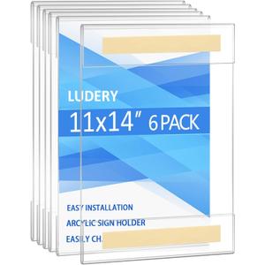 Acrylic Sign Holder 11 x 14 Wall Mount, Wall Mount Sign Holders, Clear Acrylic Frame with 3M Tape Adhesive, Plastic Wall Sign Holder for Office, Home, Restaurant(6 Pack)