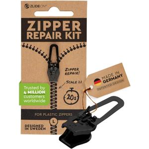 Zlideon Zipper Repair Kit for Plastic Zippers - 1pcs, Black (L/5) | Instant Zipper Pull Replacement Slider for Kids Clothing, Sportswear, Duvet Covers, Backpacks | Easy to Install | Made in Germany