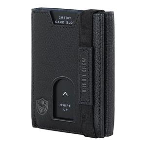 URBAN CREW Smart Slim Wallet for Men – RFID Blocking Leather Card Holder with Swipe-Up Slot & Elastic Strap – Minimalist Front Pocket Wallet (Black)