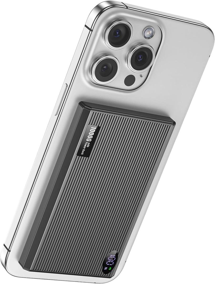 Portable Charger Power Bank, 10000mAh Wireless Charger iPhone with USB C to 20 W PD Fast Charging Cable, Mag-Safe Battery Pack Magnetic Charger for iPhone 16/15/14/13/12 Pro/Pro Max/Plus, iPad (Grey)