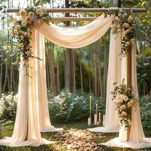 Champagne Wedding Arch Draping Fabric 2 Panels 30'' x 20FT Champagne Drapes Sheer Fabric Backdrop Arch Draping Fabrics for Wedding Ceremony Birthday Party Bridal Shower Decoration
