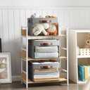 Large Storage Baskets with Clear Window, See Through Closet Organizer with PU Handles, Linen Foldable Storage Bins for Organizing Clothes, Toys, Books (Gray) (Large-14.9"x9.8"x9.8")