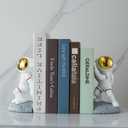 Space Theme Bookends for Shelves, Astronaut Moon Book Ends for Kids Room, Decorative Planet Book Stoppers to Hold Books Heavy Duty, Unique Boys and Girls Gift (Gray)