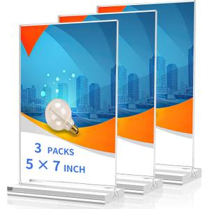 Svalor Acrylic Sign Holder 5x73 Pack Vertical Clear Display StandDouble-sided Table Top Sign HolderAcrylic Paper Display Stand Suitable For Office, Home, Show Fair, Restaurants, Stores, Hotels
