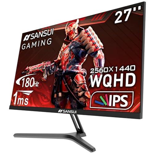 SANSUI 27 Inch WQHD 2560 x 1440 IPS Gaming Monitor, 180Hz 1ms Computer Monitor, DP 1.2 x2 | HDMI 2.0 x2 | VESA Mount, 120% sRGB HDR Eye Care Metal Stand (DP Cable Included)