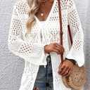 Women Crochet Cardigan Lightweight Tie Front Hollow Out Long Sleeves Summer Knit Cover Cardigans, XL