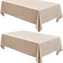 Fitable Faux Linen Beige Table Clothes Rectangle 60 x 120 Inch - 2 Pack Neutral Tablecloths for Standard 8-Seater Rectangular Dining Table(5 ft ?2.5 ft) for Dining, Party, Farmhouse, Banquet, Buffet