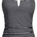 Women Tankini Bathing Suit Top - Ruched Tummy Control Swimsuit Top Modest Swim Tank Top Only No Bottom 2025 (Medium, Stripe)